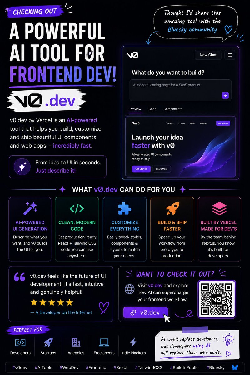 Cryptobuzz2021's tweet photo. Just discovered https://t.co/h0reLdWdv1 by Vercel 👀
Describe a UI in plain English and it generates modern React/Tailwind components instantly. Worth exploring for devs 🚀 #v0dev https://t.co/hZqZ0XmSTK