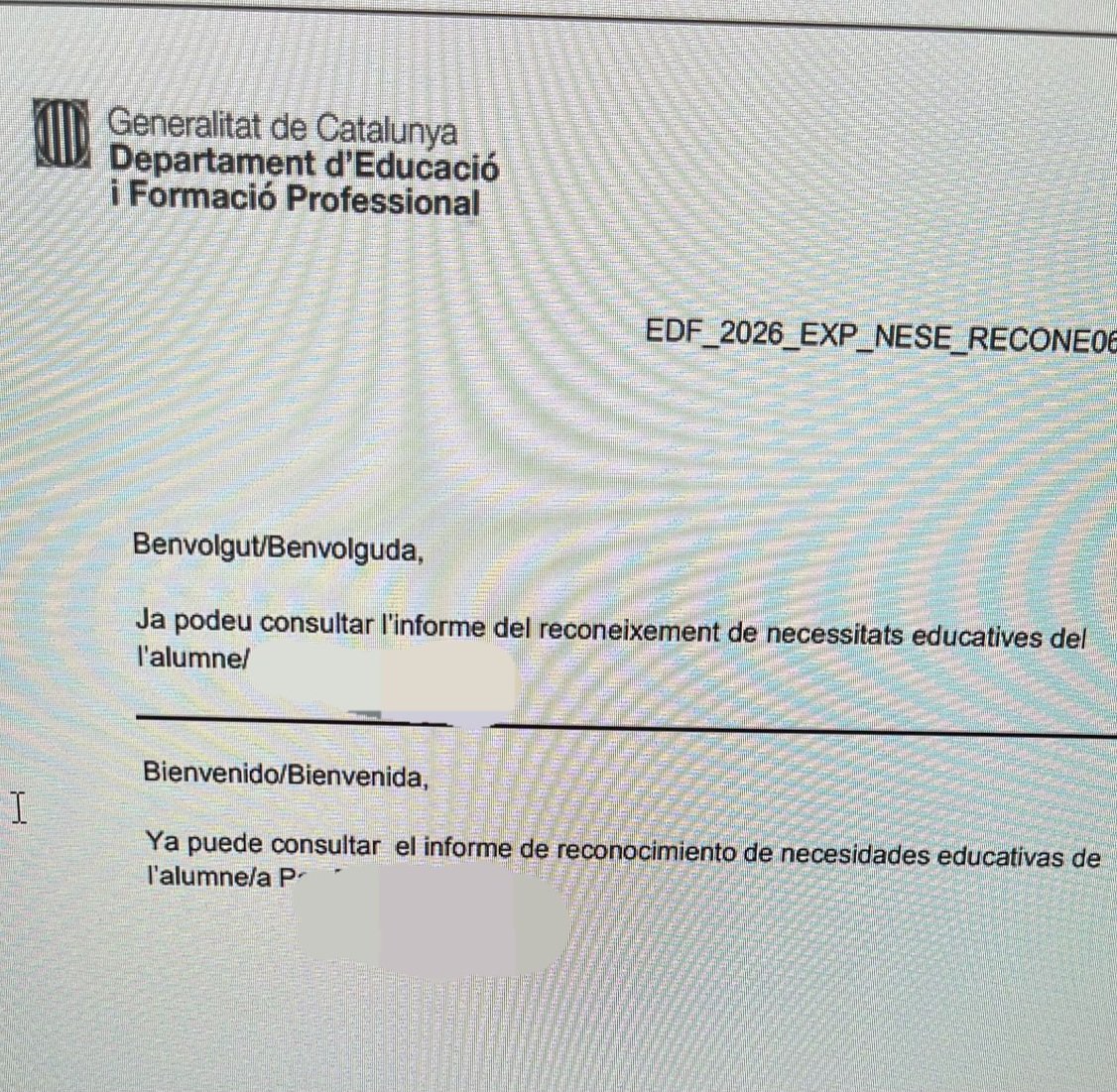 d_estudis's tweet photo. Llegiu aquesta notificació de @educaciocat . 
Primer, és una notificació dirigida a l'INS. La llengua vehicular és el català. Cal la traducció? Així defensa el @govern el català?
Segon, per fer una traducció com aquesta millor no fer res "Bienvenido","l'alumne"?
@mantincelcatala https://t.co/YSV3jE7B4R