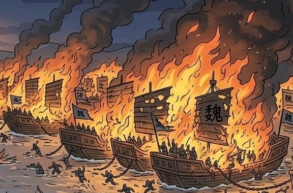 3594gallery's tweet photo. 三国志ギャラリー【三国志雑学８】
赤壁の戦い「連環（れんかん）の計」
敵の船を鎖でつなげさせる策略として知られます。
龐統（ほうとう）による曹操への策略です。 https://t.co/1nmXQP6L5z