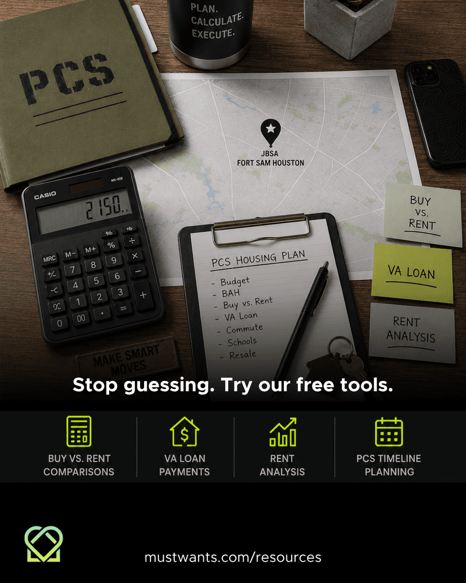 MustWants's tweet photo. PCS moves come with tough math and big housing decisions. Our new calculators help you work through options clearly and confidently. Start here: https://t.co/0yXL0XYvlc #PCSPlanning https://t.co/7GNTWuJB06