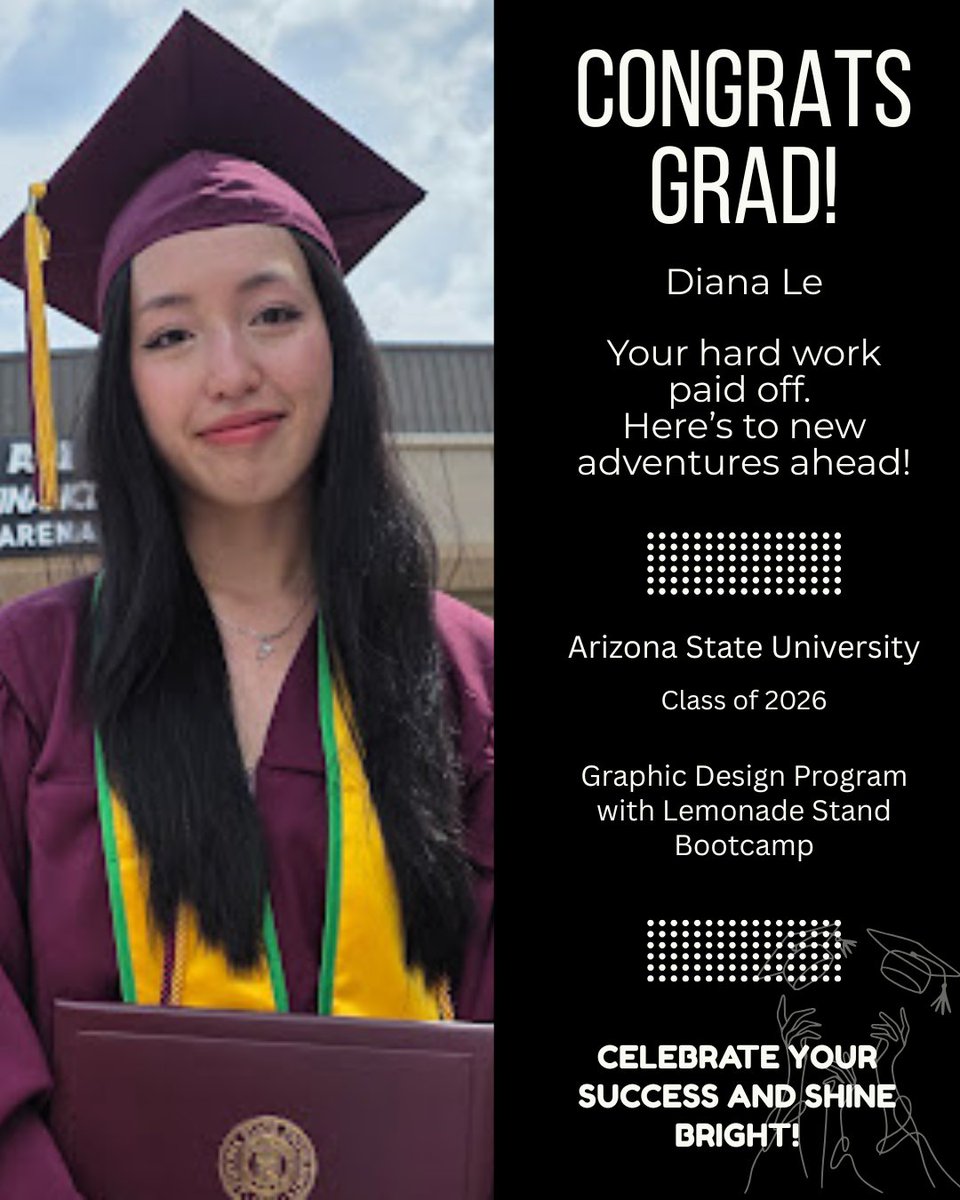 lemonadestdbcmp's tweet photo. The future just graduated 🎓🍋
Big congratulations to the Class of 2026 from the Lemonade Stand Bootcamp Graphic Design Team! Your creativity, hustle, and ambition are just getting started. Keep building, creating, and shining. 

#ClassOf2026 #LemonadeStandBootcamp #Graduation https://t.co/vtxQee5kOH