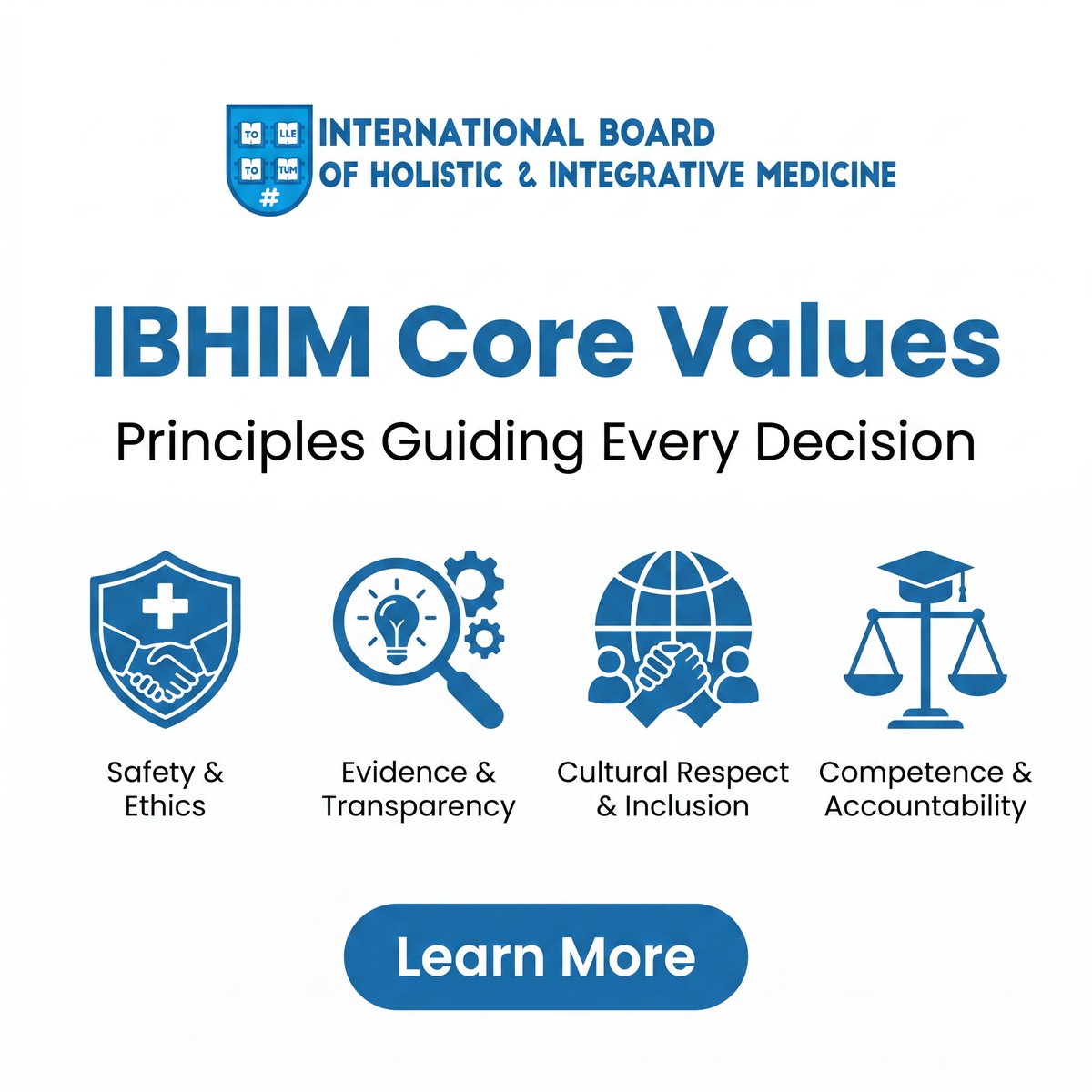 ibhim_org's tweet photo. At IBHIM, our core values prioritize safety, ethics, and inclusivity for holistic wellness. 🌍❤️  
Commitment to research and transparency strengthens trust in integrative medicine. 📚✨  
Competence ensures accountability and respect for diverse cultures and communities. https://t.co/ond5OZEIIW