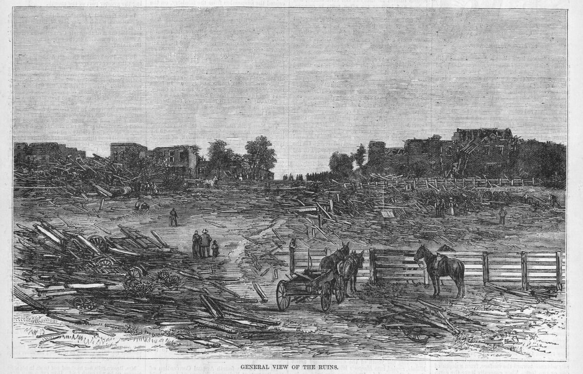 weather_history's tweet photo. June 4, 1877:

A tornado of estimated F4 intensity touched down just west of Mt. Carmel, Illinois, and moved east-northeast, devastating the town. Reports suggested a death toll of at least 16-22, though some put the total at around 30.

#wxhistory https://t.co/IvuW1TTJlG