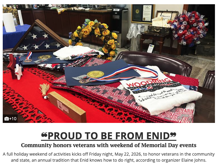 violethENE's tweet photo. STORY at https://t.co/VtobFGplLg
🇺🇸 Memorial Day activities begin Friday during the opening of the NJCAA World Series at David Allen ballpark, with 5K Run of Honor and Ride of Valor Saturday and main ceremony honoring veterans with free lunch  Monday. 🇺🇸
#EnidNews https://t.co/hnxFbfdA3L