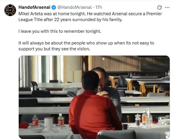 Lingaroos's tweet photo. @RuleBritPodcast @robin_bylund @Jalkemo Man kan säga vad man vill om Artetas psykopatvibbar och touchline antics. 

Tycker dock det finns mycket att hylla, inte minst sättet han försvunnit från centrum den senaste dagen och låtit stunden tillhöra laget och staben. https://t.co/SEDrjd9yK1