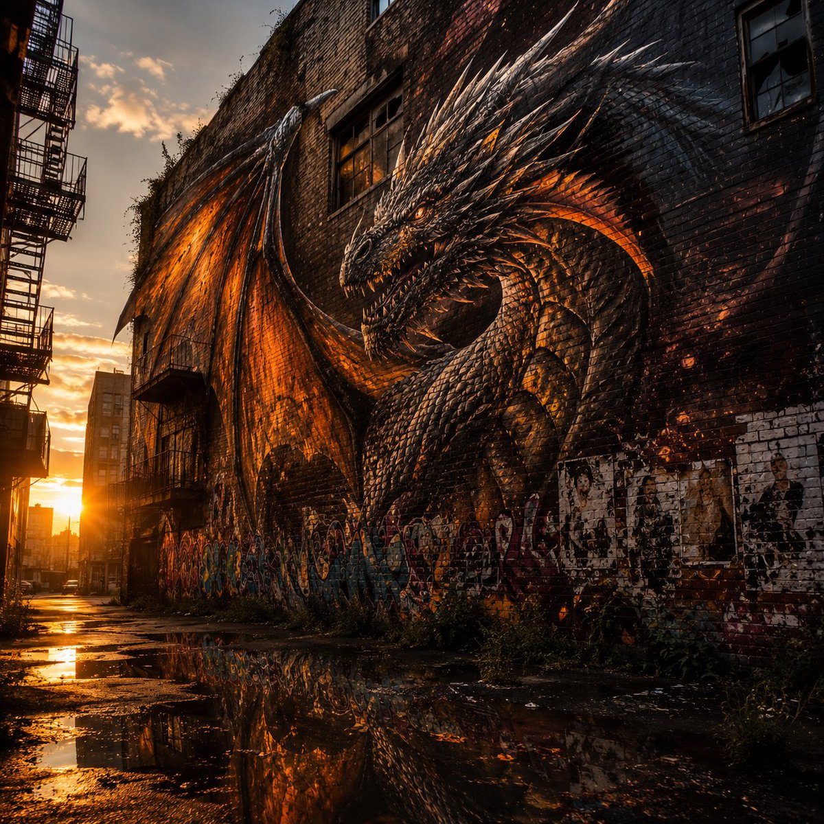 Living Dragon Mural in Sunset Alley