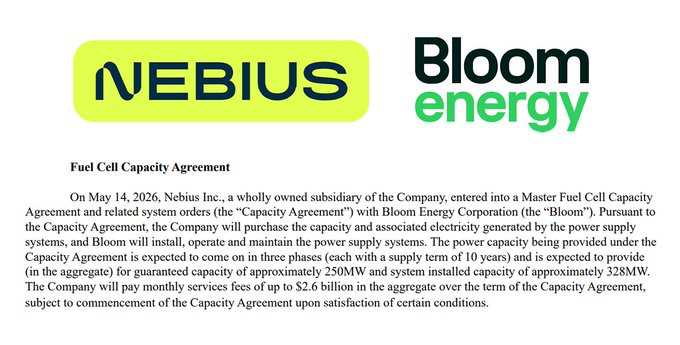 Jeevahan_P's tweet photo. MTAR Technologies : Companies major Client 
Bloom Energy has signed  an agreement with $NBIS up to ~$2.6B.
$BE will install, operate, and maintain fuel cell power supply systems for Nebius.  The agreement is expected to provide ~250MW of guaranteed capacity and ~328MW #mtartech https://t.co/URb0RHl7Lg