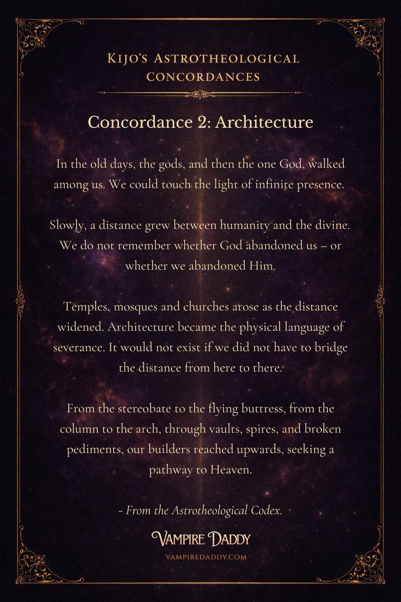 tamaranorbust's tweet photo. Architecture becomes a sacred language of longing for divine presence in Kijo’s second Astrotheological Concordance in the novel, Vampire Daddy. https://t.co/oYR8SfINh1 #architecture #worldbuilding #scifi https://t.co/rNymldycMs