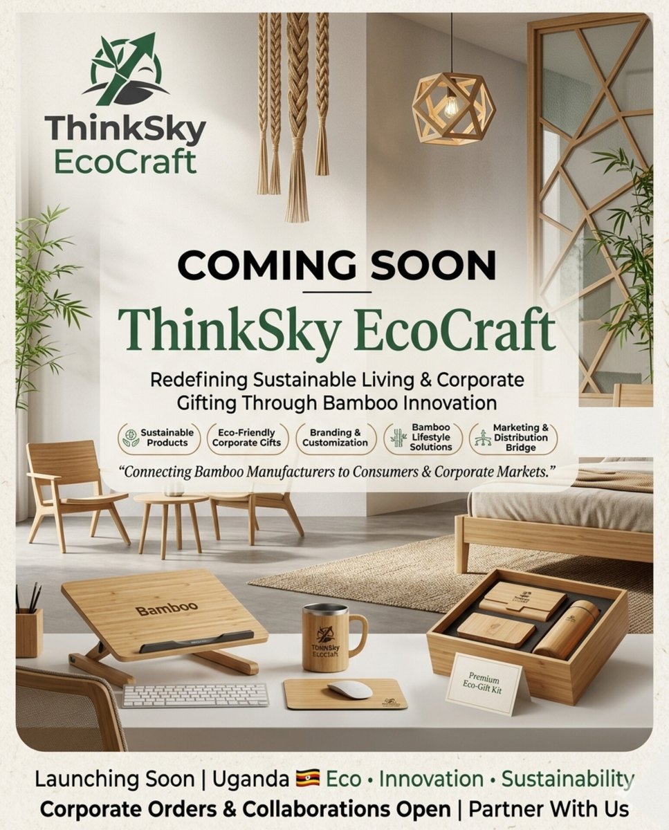 ThinkSkyEco's tweet photo. COMING SOON

ThinkSky EcoCraft is launching soon, redefining sustainable living &amp; corporate gifting through bamboo innovation.

🎋 Eco-friendly products
🏢 Consumer Education 
🤝 Bridging manufacturers to markets
🌍 Sustainable innovation

The future is bamboo.

#Sustainability https://t.co/I1OZwzd0zV