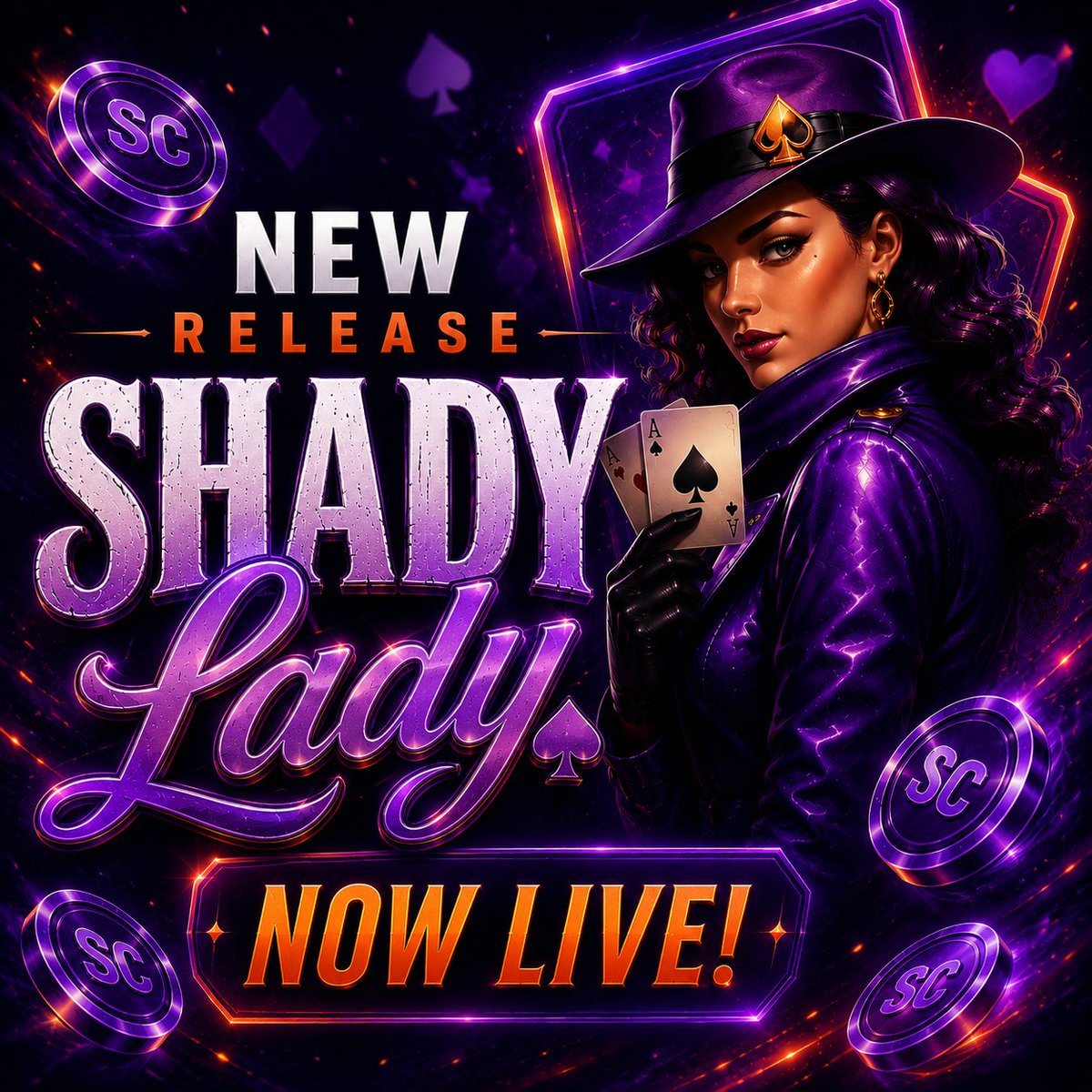 VegawinCasino's tweet photo. 🎩✨ NEW RELEASE ALERT ✨🎩

Step into the shadows with 🔥 Shady Lady 🔥 now LIVE at Vegawin!

A mysterious new adventure packed with stylish visuals, thrilling gameplay, and exciting win potential has officially arrived. 💜⚡

Spin into the action and see if luck is on your side… 🍀

🎰 Play now
💰 Chase massive SC wins
🔥 Experience the newest release
Who’s trying Shady Lady first? 👀