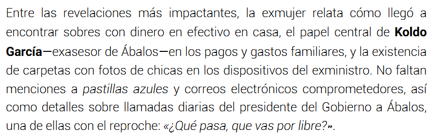 ElyonMan's tweet photo. Con esto de que "Ábalos no cae por corrupto: cae por salirse de la operativa diseñada por Zapatero" hay que recordar otra cosa.

Carolina Perles, exmujer de Ábalos, declaró haber escuchado una conversación con Sánchez en la que le decía a Ábalos "¿Qué pasa, que vas por libre?". https://t.co/B98zOdEyab