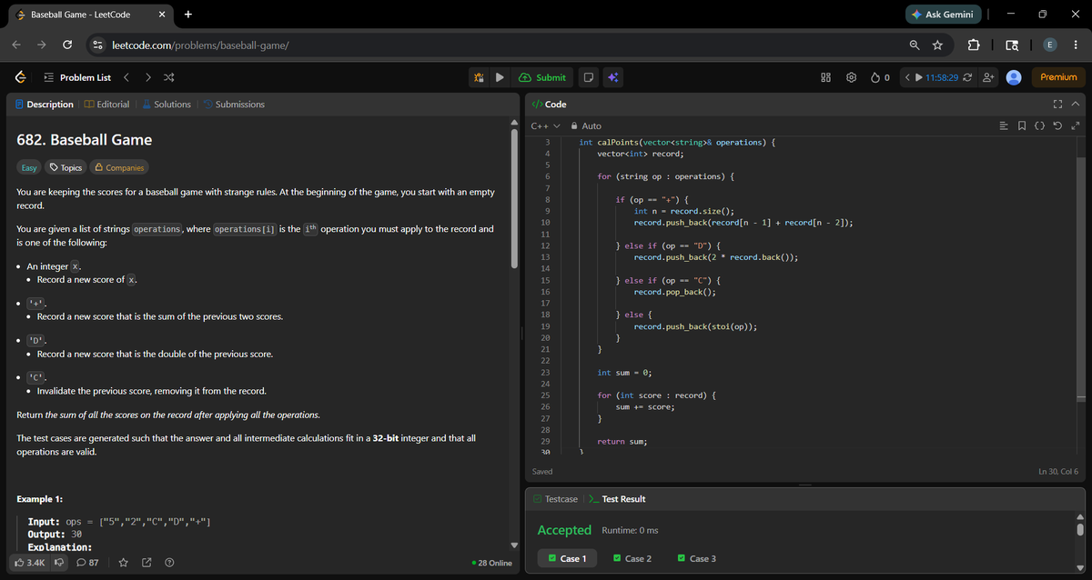 _a_m_i_t_1's tweet photo. Day 688 of #700DaysOfCode
Solved the Baseball Game problem using vector simulation in C++.
#cpp #leetcode https://t.co/V0Z7fGVXUJ