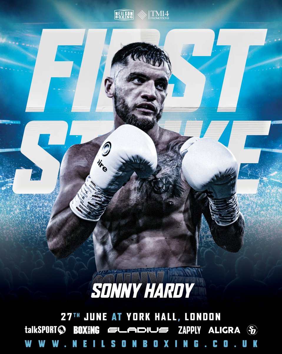 NeilsonBoxing's tweet photo. ⭐ Sonny Hardy ⭐

Back out on the June 27th &amp; ready to step it up a notch 🔥

Watch this space for opponent announcement 👀

📆 Sat 27th June
🏟️ York Hall
🎟️ £65 &amp; £100
📺 SecondsOut &amp; talkSPORT Boxing &amp; Boxing News
🤝 Zapply &amp; Aligra &amp; Gladius https://t.co/ONRj9AUFhg