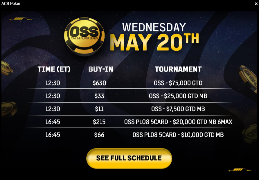 ACR_POKER's tweet photo. 🗣️Mystery Bounty's, PKOs, Omaha , Oh My!

The Online Super Series got something for everyone!

Huge Guarantees, All Day!  💥
(full schedule in comments) https://t.co/732p8mtC3q