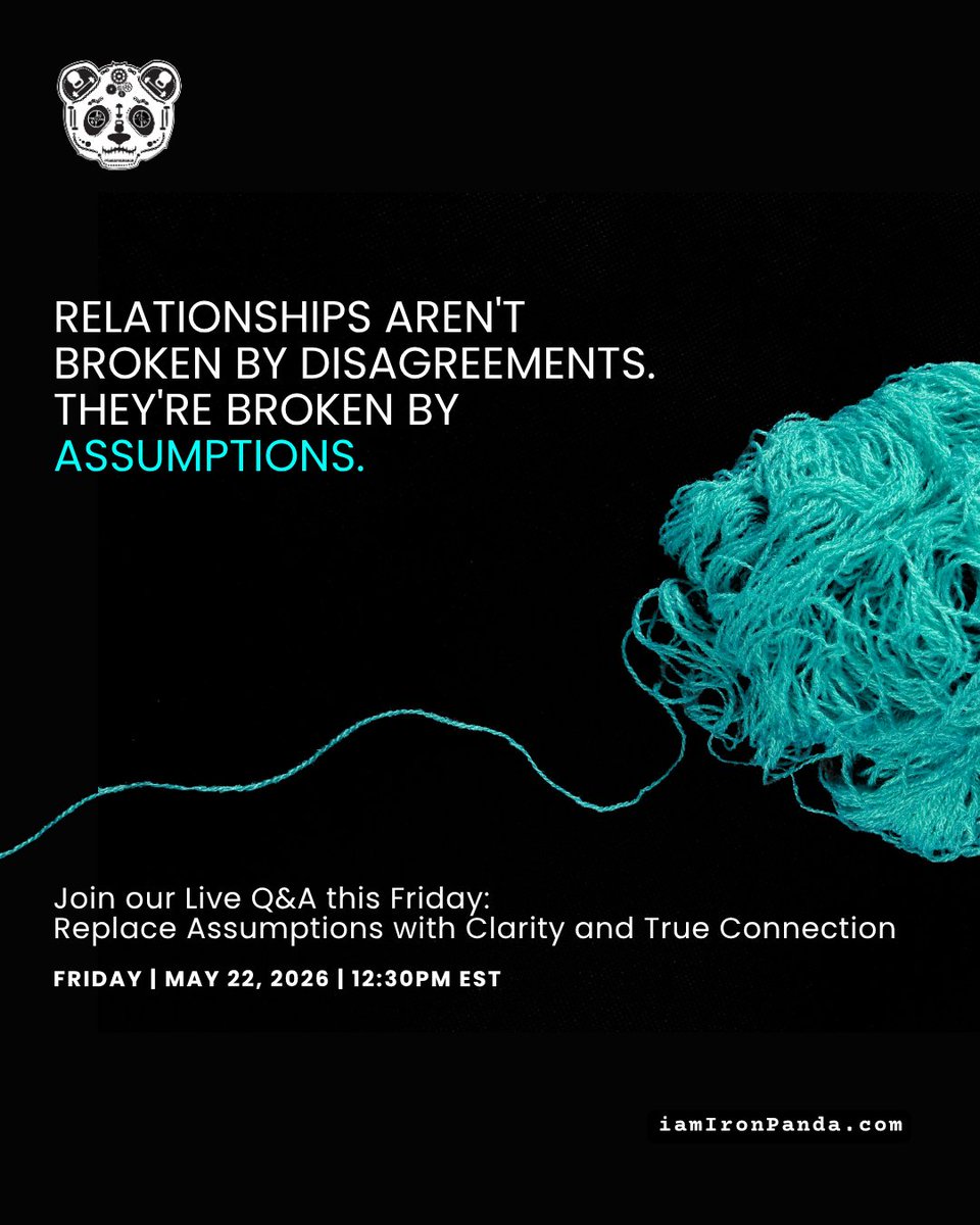 iamIronPanda's tweet photo. Assumptions rarely sound like assumptions.

They sound like: “He doesn't care.” “She meant that.”

Then resentment starts writing the rest of the story.

Stop Guessing. Start Connecting. Friday Q&amp;A: https://t.co/QXTezax8do

#Relationships #MentalHealth #Psychology #GrowthMindset https://t.co/cr9rIUvuA7