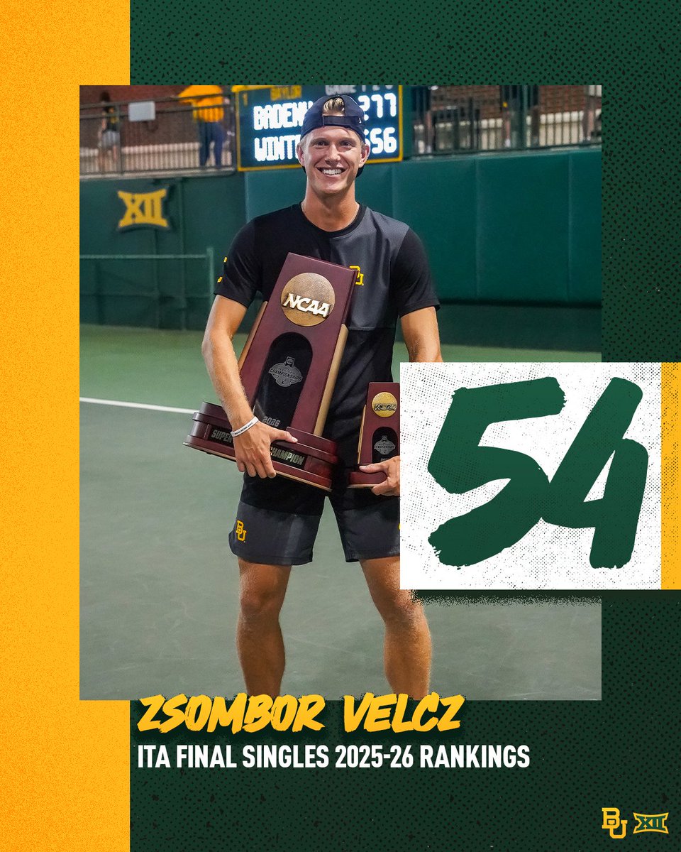 BaylorMTennis's tweet photo. Final @ITA_Tennis singles ranking includes Devin Badenhorst, who becomes first Bear since Adrian Boitan in 2022 to finish with a top-10 singles ranking!

#SicEm 🐻 https://t.co/h6x2U0628D
