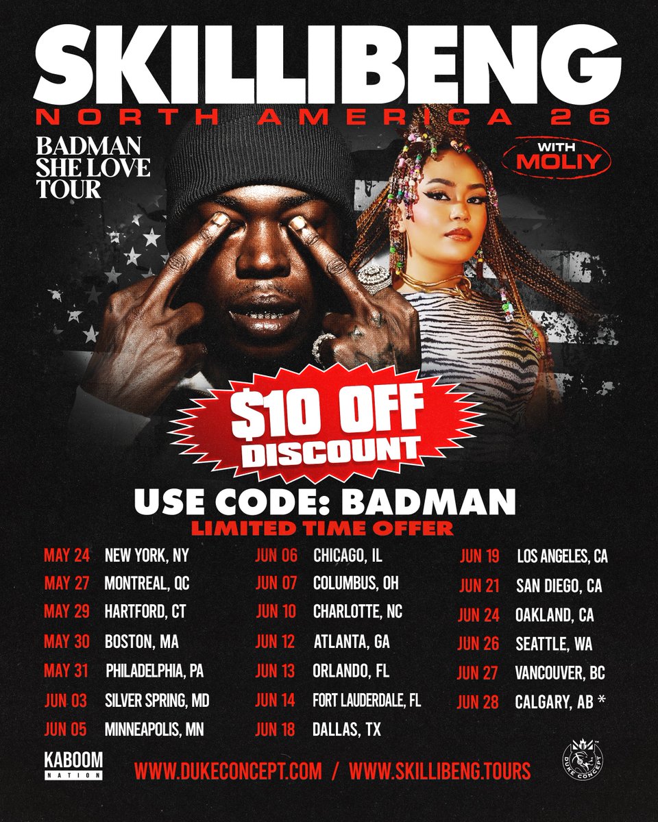 dukeconcept's tweet photo. We are officially days away from the first stop of the tour! 🎤🔥

The BADMAN $10 off discount ends tomorrow night. Lock in your tickets across all tiers before the price goes back up!

Get yours now: https://t.co/Ra9XoaGzNK 🚀 https://t.co/FzjufLAMst