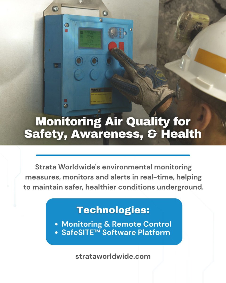 StrataWorldwide's tweet photo. You can’t respond quickly without visibility. 
Strata Worldwide’s environmental monitoring solutions provide real-time underground data so teams can track trends, monitor changing conditions remotely, and make faster safety decisions with connected tech + SafeSITE. https://t.co/DuDx3EbPm6