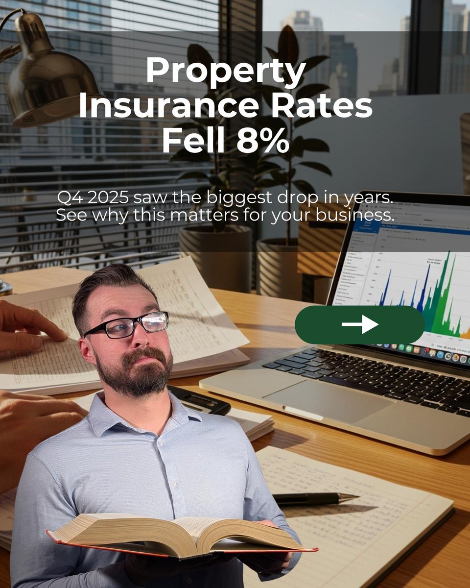 HouseHaworth's tweet photo. U.S. property insurance rates dropped 8% in Q4 2025, the sharpest cut in years. How will you use lower premiums to improve your bottom line? https://t.co/hJUmEPjtvG