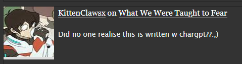 skysable3's tweet photo. first time someone claimed i used AI to write!

incredibly insulting that people feel the need to compare ANY written work to the absolute slop that is AI writing.

i understand the wariness around AI but we can't continuously assume that every piece of media is AI. https://t.co/f4mNigVq3n