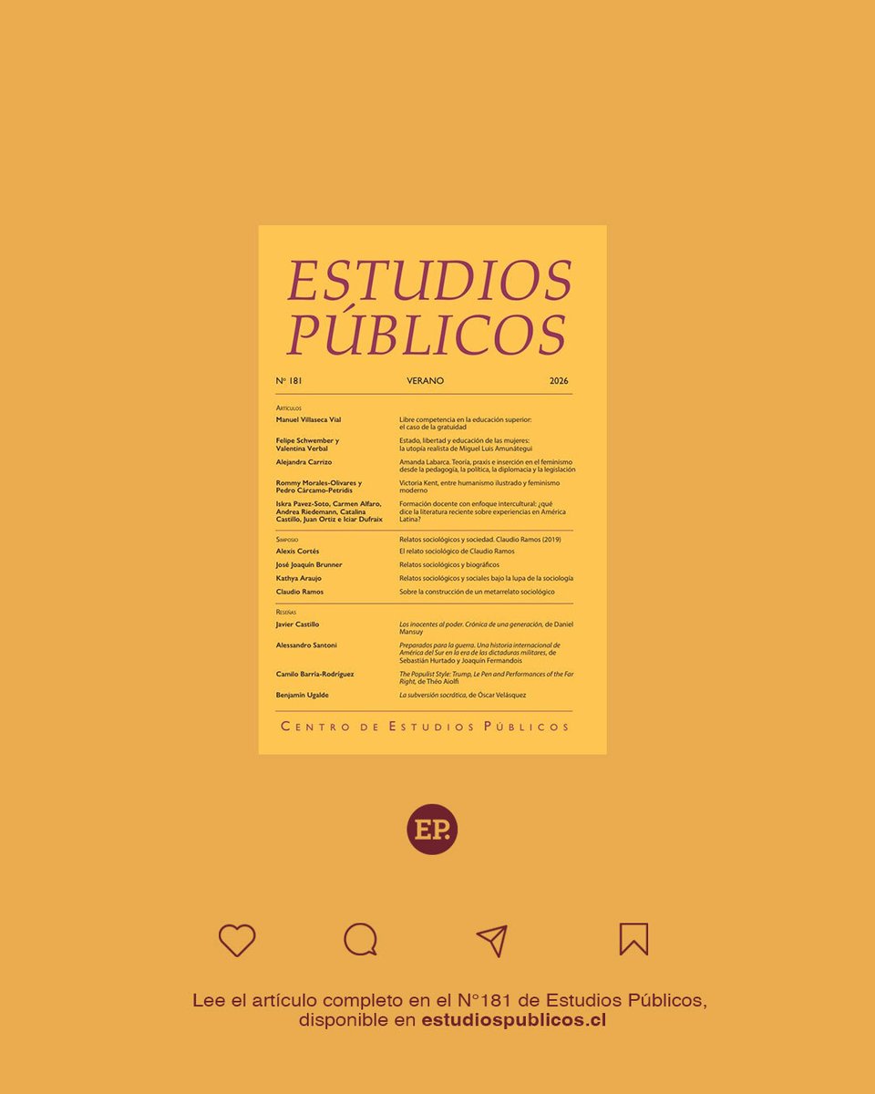 EstPublicos's tweet photo. 📕 #ArtículosEP | Felipe Schwember y Valentina Verbal analizaron a Miguel Luis Amunátegui y su defensa de la educación femenina, proponiendo una nueva mirada sobre los orígenes del feminismo en Chile.

🔍 Léelo aquí > https://t.co/8wYuGoyZWz
📬 ¡Suscríbete en la web! https://t.co/XMgKzJfQMB