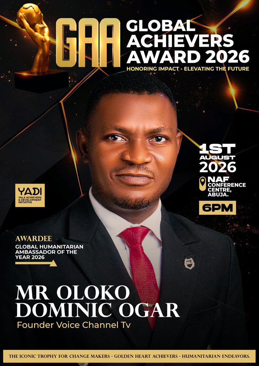 mrodeyduncommon's tweet photo. GLOBAL ACHIEVERS AWARD 2026 

This recognition is not only a celebration of your past accomplishments, but also a testament to the enduring legacy you continue to build for future generations.

NAF Conference Centre, Abuja
Saturday, 1st August 2026
6Pm. https://t.co/ec32Mjcj8L