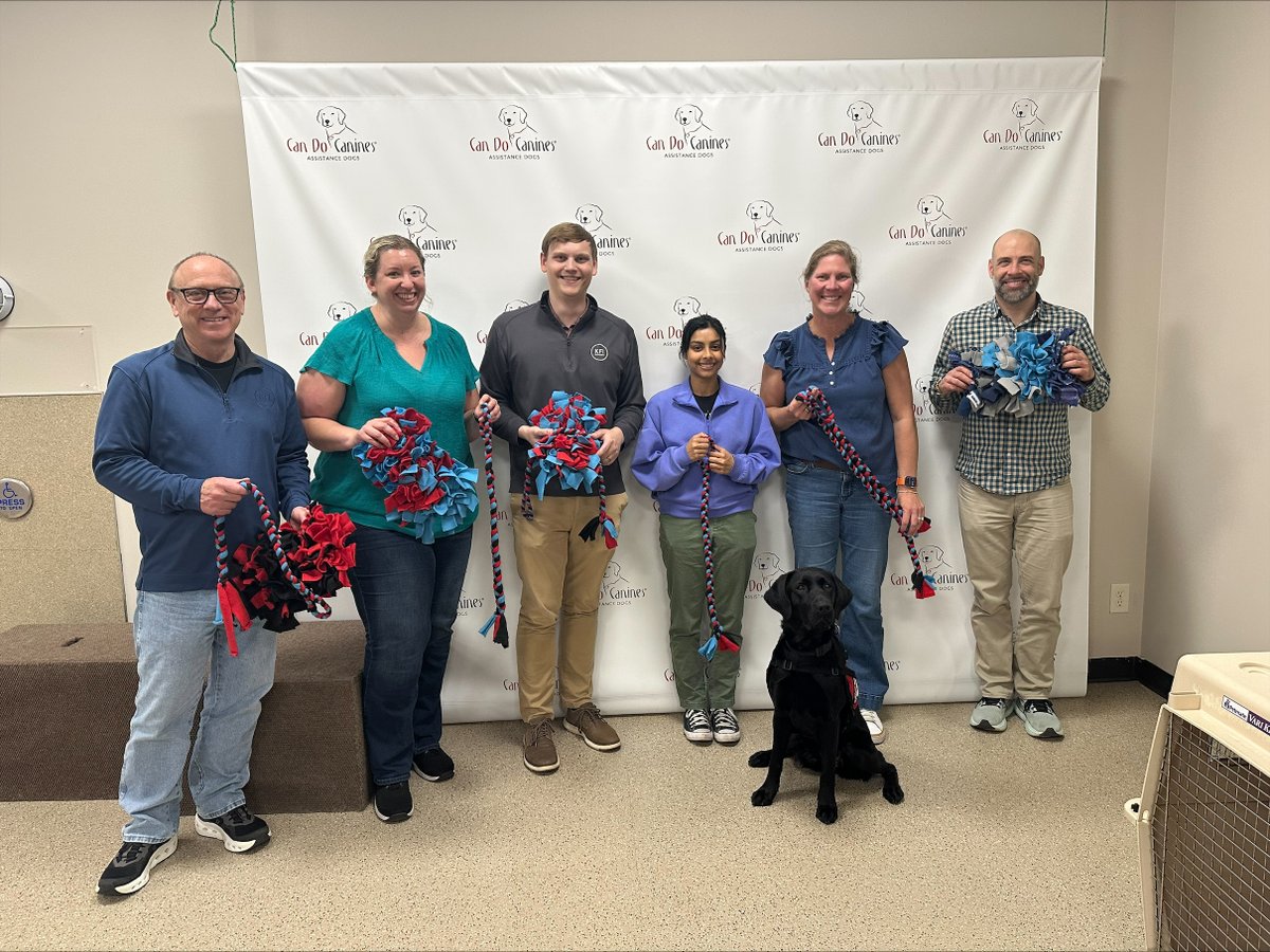 KFIEngineers's tweet photo. Earlier this month, some KFI team members used volunteer time off (VTO) to spend the day with Can Do Canines, a nonprofit that provides service dogs to people with disabilities. The group made tug ropes and scuffle mats used by service dogs to help with everyday tasks. #FindaWay https://t.co/wS0LSffVMG