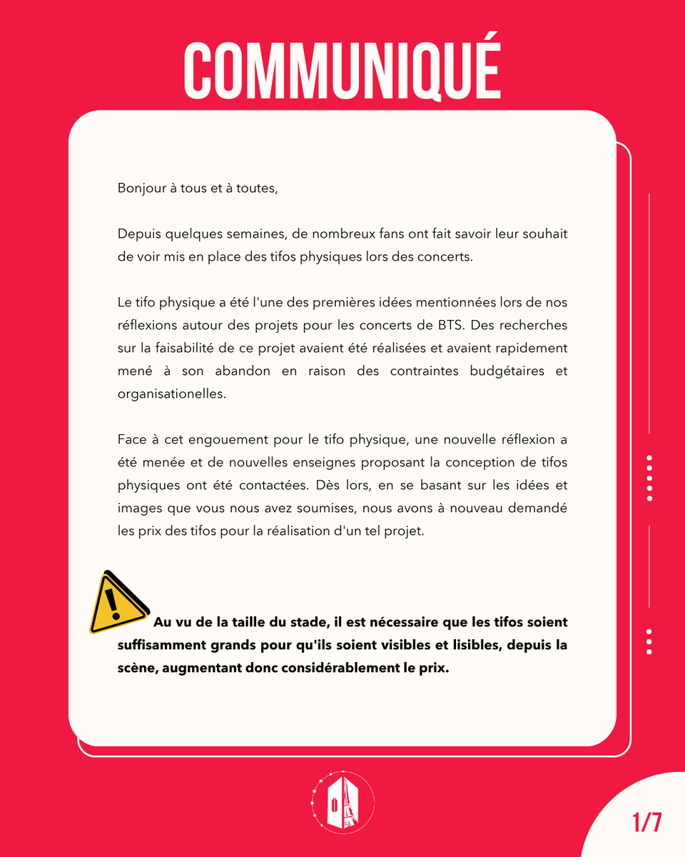 BTSFRANCE_'s tweet photo. PROJET | ARIRANG TOUR • BTS

Vous avez été nombreux a suggéré l'idée d'un tifo physique pour les concerts de BTS. Les fanbases ont souhaité s'exprimer sur ce projet et répondre à vos questionnements autour du tifo lumineux via une FAQ.

@ARMYFRANCE_ @UAFvotesxCharts
@BTS_France_twt

#BTS @BTS_twt #BTS_ARİRANG #bts_worldtour_arirang