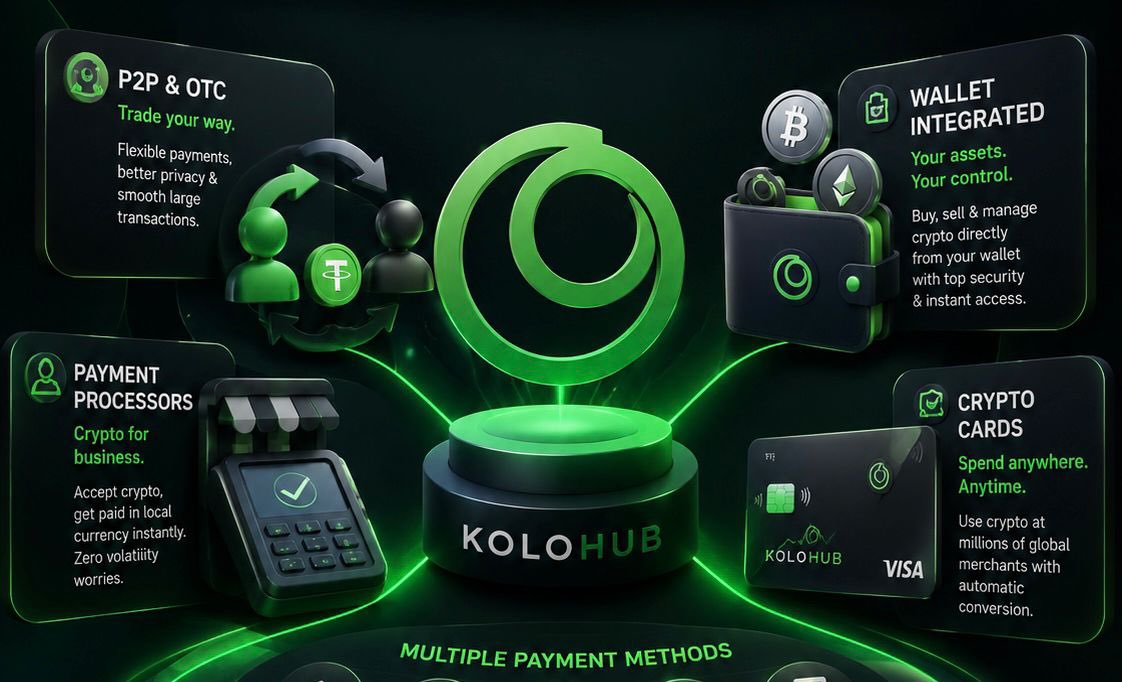 Noble_crypt's tweet photo. Crypto is no longer just about trading coins

The real innovation is the infrastructure behind how money moves

Platforms like @KoloHub are building systems where users can trade, store, spend and manage crypto in one place

Here’s what makes it important:

—> P2P and OTC trading give users more control, flexible payment options and smoother large transactions without depending fully on centralized exchanges

—> Wallet integrated services allow people to buy, sell and manage assets directly from their wallets with better security and faster access

—> Crypto payment processors help businesses accept crypto while converting payments into local currency instantly, reducing volatility concerns

—> Crypto cards connect digital assets to everyday spending, allowing users to pay at global merchants with automatic conversion during checkout

—> Multiple payment options like bank transfers, cards, e wallets, ATMs and P2P settlements make crypto more practical for real world use

@KoloHub is bringing these layers together into one connected financial ecosystem.