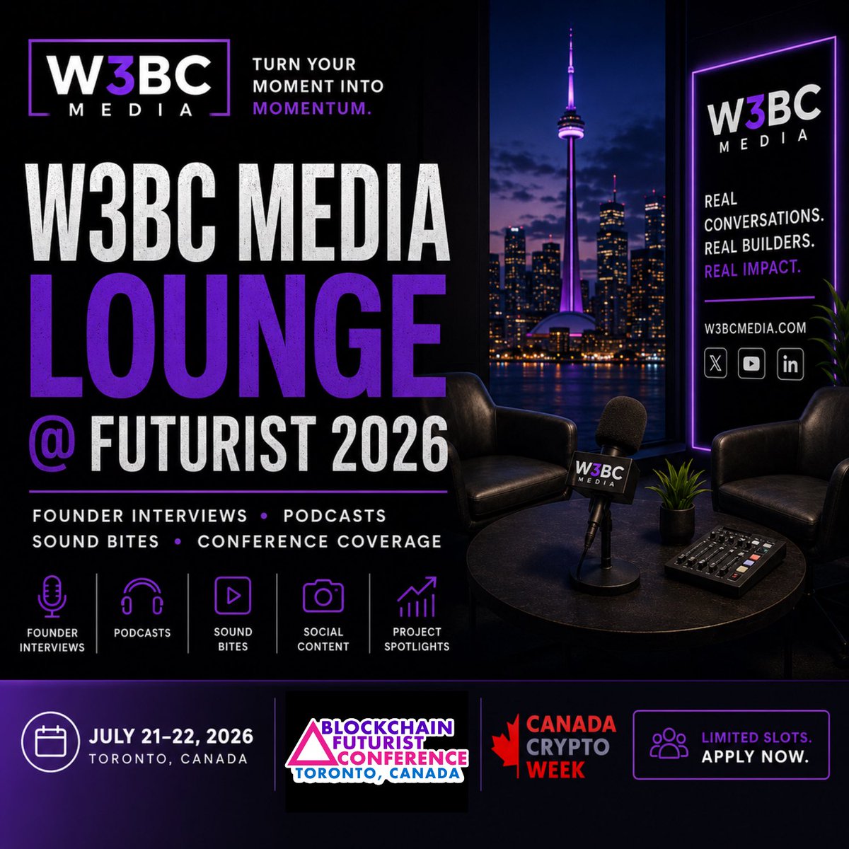 jchains's tweet photo. If you’re going to be in Toronto for @Futurist_conf let’s make something together.

I’ll be onsite hosting, speaking and running the W3BC Media Lounge for founder interviews, podcasts, media coverage and content creation.

Limited interview slots available.

Founders • Sponsors • Builders • Investors

Day 1 Apply here:
https://t.co/KBBnpI1vDR

Day 2 Apply here:
See you in Toronto 🇨🇦🎙️
https://t.co/uYGDXMj2co