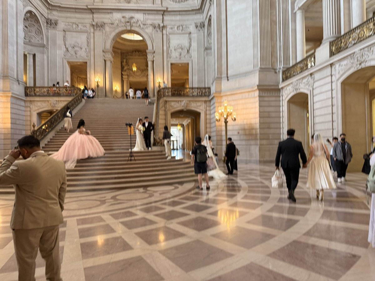 peggymangot's tweet photo. A lot of San Franciscans bucking expensive wedding trend and having a free ceremony in their own opulent City Hall. It’s beautiful to see https://t.co/xNeSMQvMFT