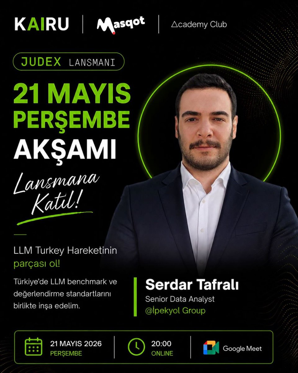 Masqotco's tweet photo. 🚀 Veri analitiği ve veri odaklı karar alma süreçlerindeki çalışmalarıyla öne çıkan, İpekyol Group Senior Data Analyst’i Serdar Tafralı ( @Serdartafrali )LLM Turkey lansmanında bizlerle!

Sen de bu hareketin bir parçası olmak istiyorsan bio’daki bağlantıdan kayıt olabilirsin. 💚 https://t.co/SmZEy2kWHU