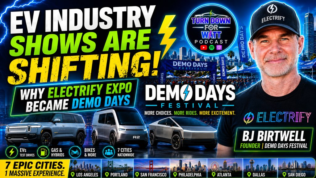 bowefamilyEV's tweet photo. Electrify Expo has evolved to the all new @DemoDaysFest  ⚡️👇

 🎙️ https://t.co/9r3XbbRRI1 

On today's @tdfwpodcast Founder and CEO @bj_birtwell  joins us to explain the expansion beyond EVs into a massive hands on future mobility experience featuring @Tesla , @Rivian , @LucidMotors , @Ford , @Toyota & more with multiple powertrains, off-road demos, kid zones, robotics like  @Tesla_Optimus , eVTOLs & air mobility! 🎧 Watch now!