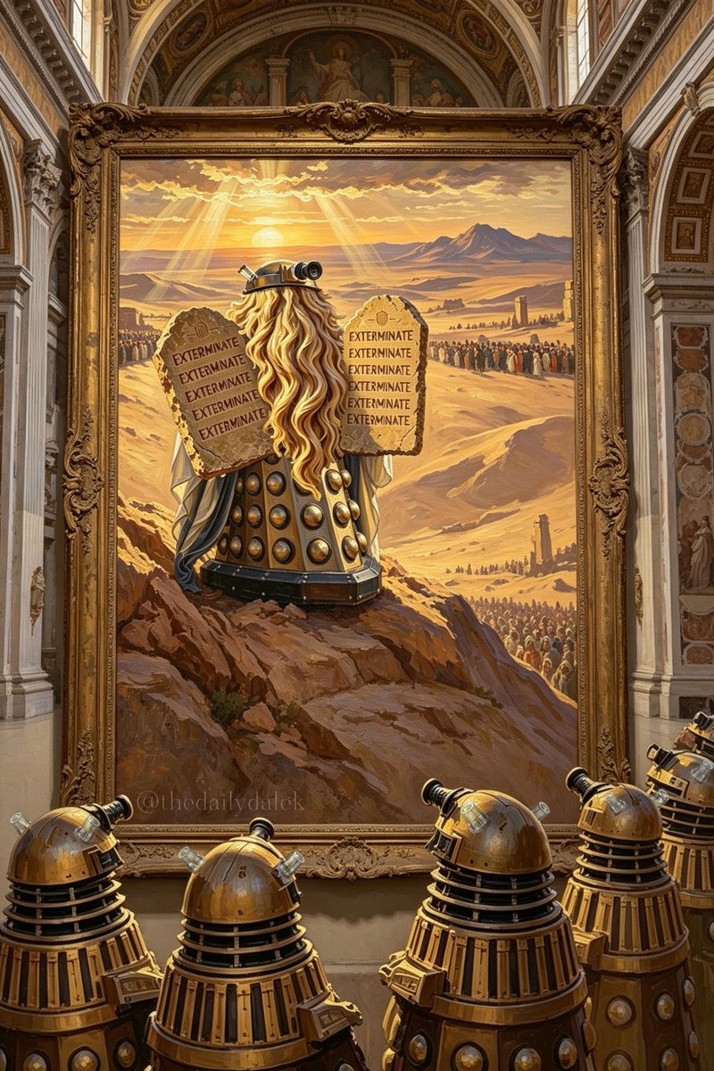 HolyDalek's tweet photo. Dalek Moses, just brought down the tablets from Mount Skaro, and it turns out they are all EXTERMINATE . . .
. https://t.co/Lq3PUQns7A