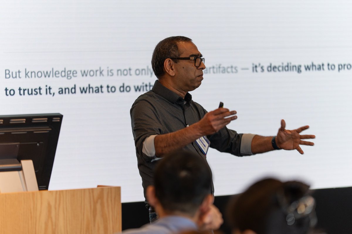 WhartonHumanAI's tweet photo. That's a wrap on Day 1 of the AI and the Future of Work Conference!

Researchers from MIT, Harvard, Columbia, Wharton, Yale &amp; more explored how AI is reshaping hiring, knowledge work, entrepreneurship &amp; beyond.

Big thanks to every speaker and attendee who made it happen. https://t.co/N58OD0HOr2