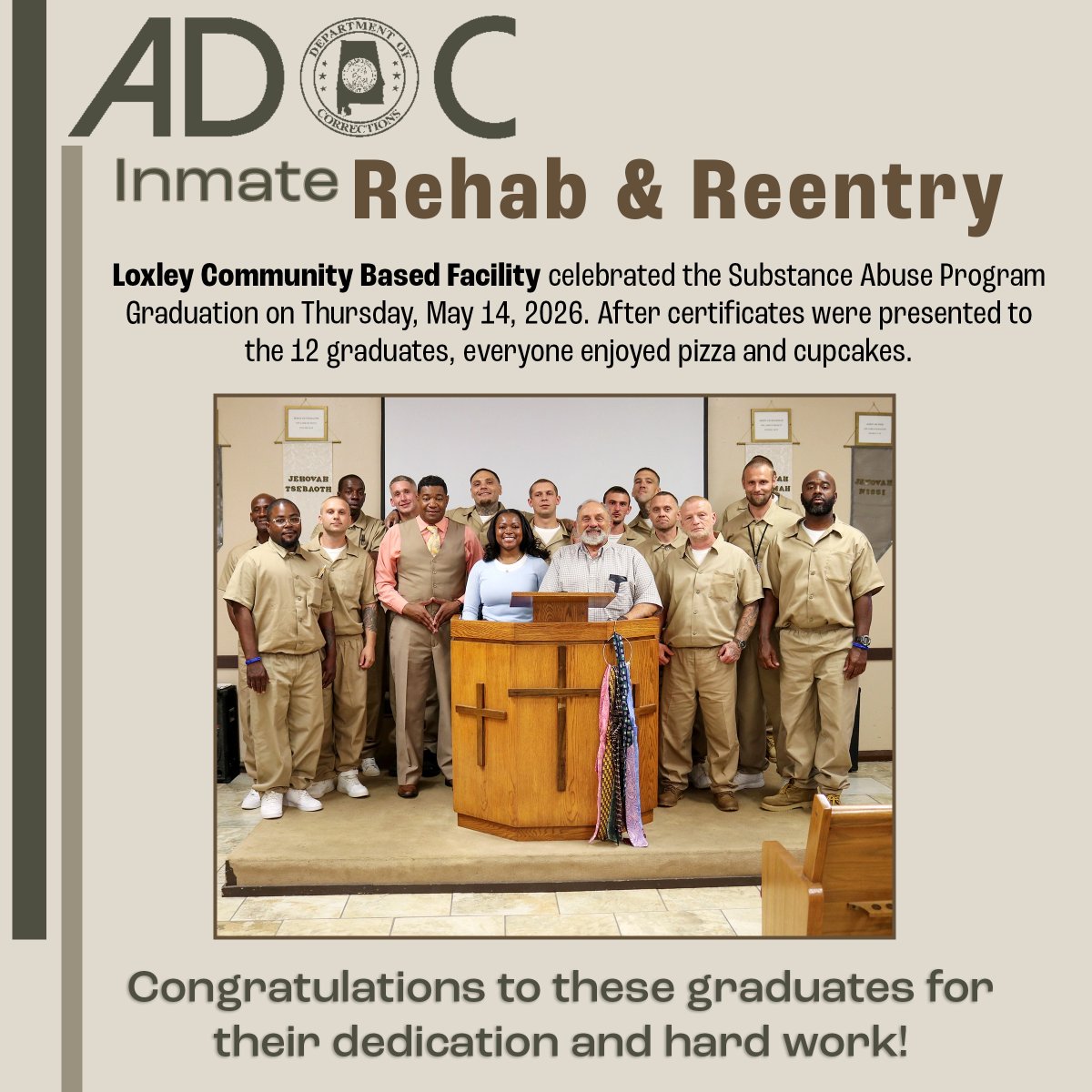 ALCorrections's tweet photo. Alabama Department of Corrections is proud of the men and women who participate in and complete the various programs offered at their facilities. Congratulations to all for working hard toward a better life! #Reentry2030 https://t.co/zlKOeTuhvs