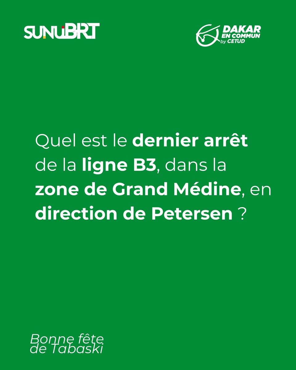 Sunubrtofficiel's tweet photo. 👀 Les habitués de la ligne B3 reconnaîtront sûrement cette station sans difficulté 🚍
Alors, saurez-vous trouver la bonne réponse ?
💬 Répondez en commentaire et tentez de gagner des titres de transport 🎟️
#JeSuisSunuBRT #2AnsSunuBRT #SunuTabaski https://t.co/6gSXjmuw9t