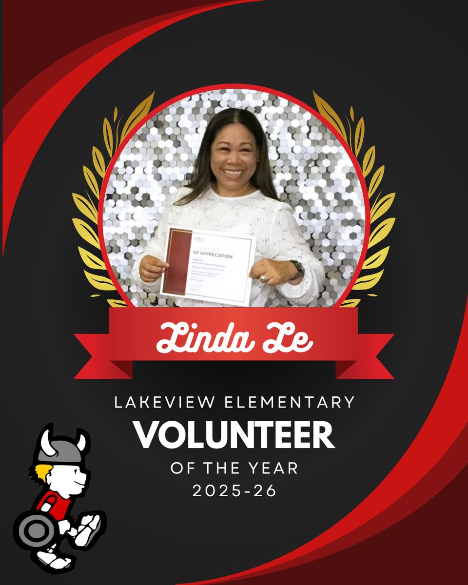 LVE_Vikings's tweet photo. We are proud to recognize Linda Le as Lakeview Elementary’s Volunteer of the Year! Her dedication, leadership, and willingness to serve have made a meaningful and lasting impact on our students, staff, and school community. Thank you for all you do to support Lakeview! https://t.co/k0PvAleTZt