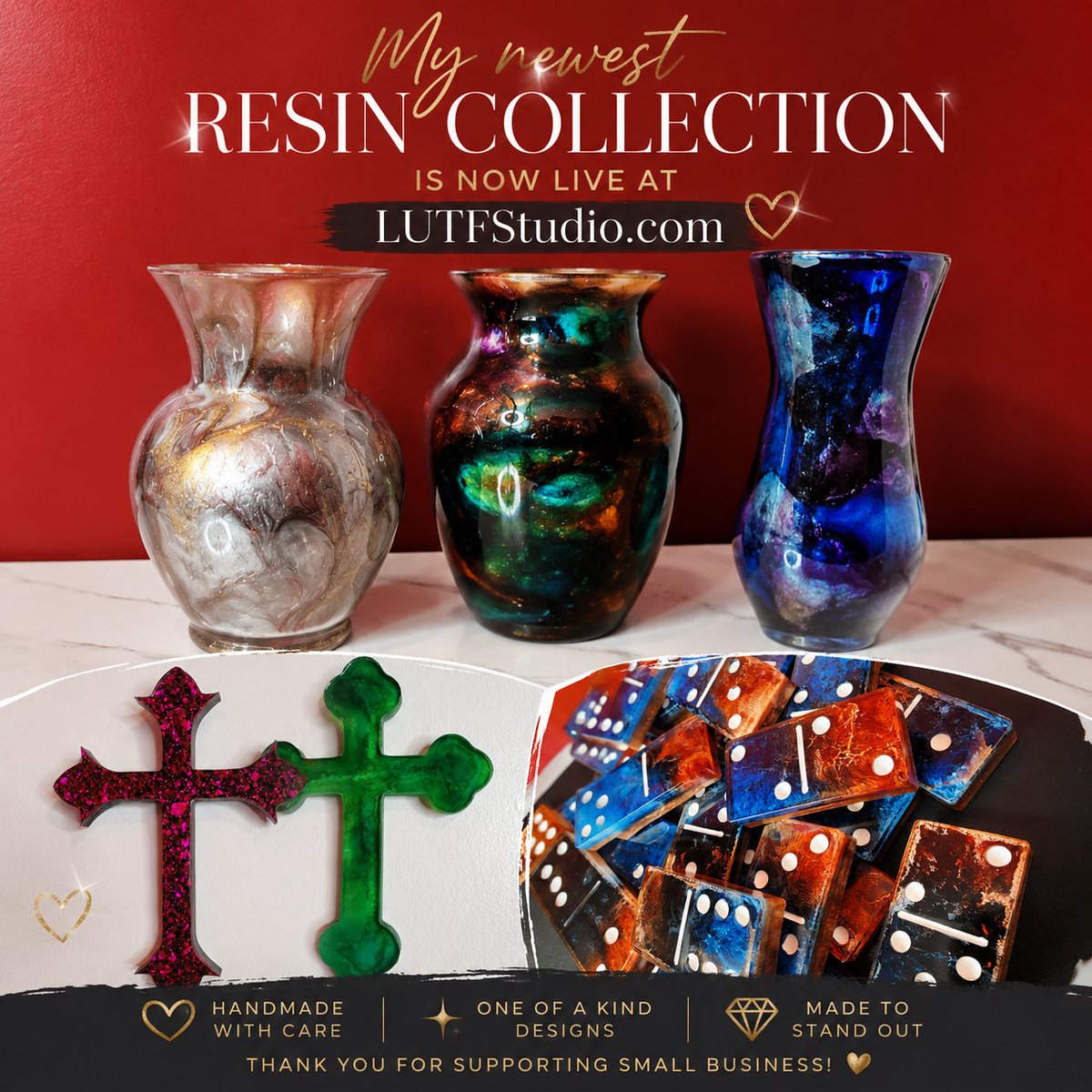 LiveUpToFreedom's tweet photo. 💎Newest resin collection is now live at https://t.co/KhuadbFWc1

Crosses, vases, dominoes, coasters, and more. Each piece is handmade and completely unique. https://t.co/e3CdxJlFQo