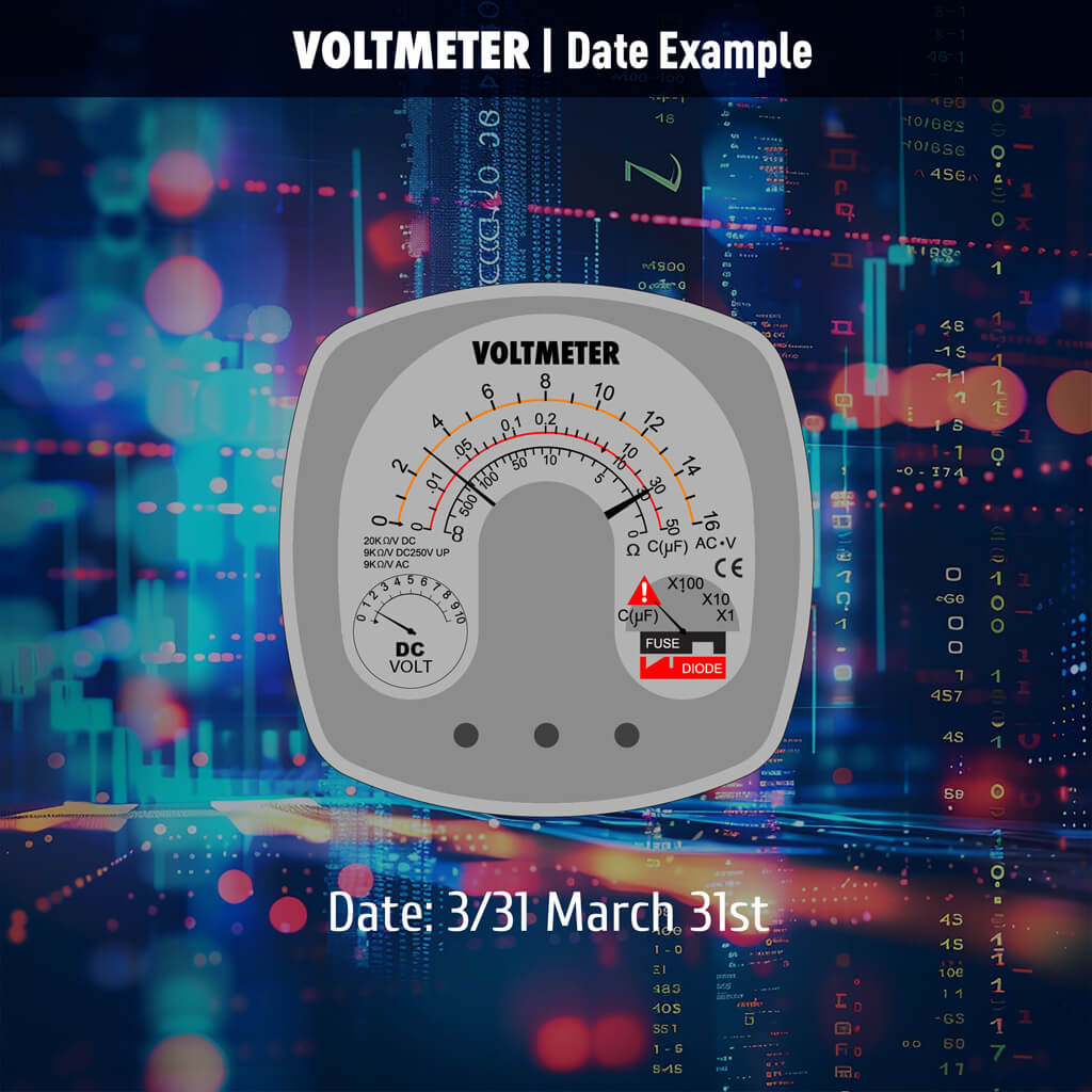 TokyoflashJapan's tweet photo. Unconventional by design. Hours 1–12 are shown on the orange AC volts scale. Minutes in groups of 10 are shown on the red capacitance scale. Single minutes 1–9 are shown on the DC volts dial. Explore Voltmeter here on the #Tokyoflash Japan website: https://t.co/zyaHrXolZq https://t.co/PdpTuXYAlH