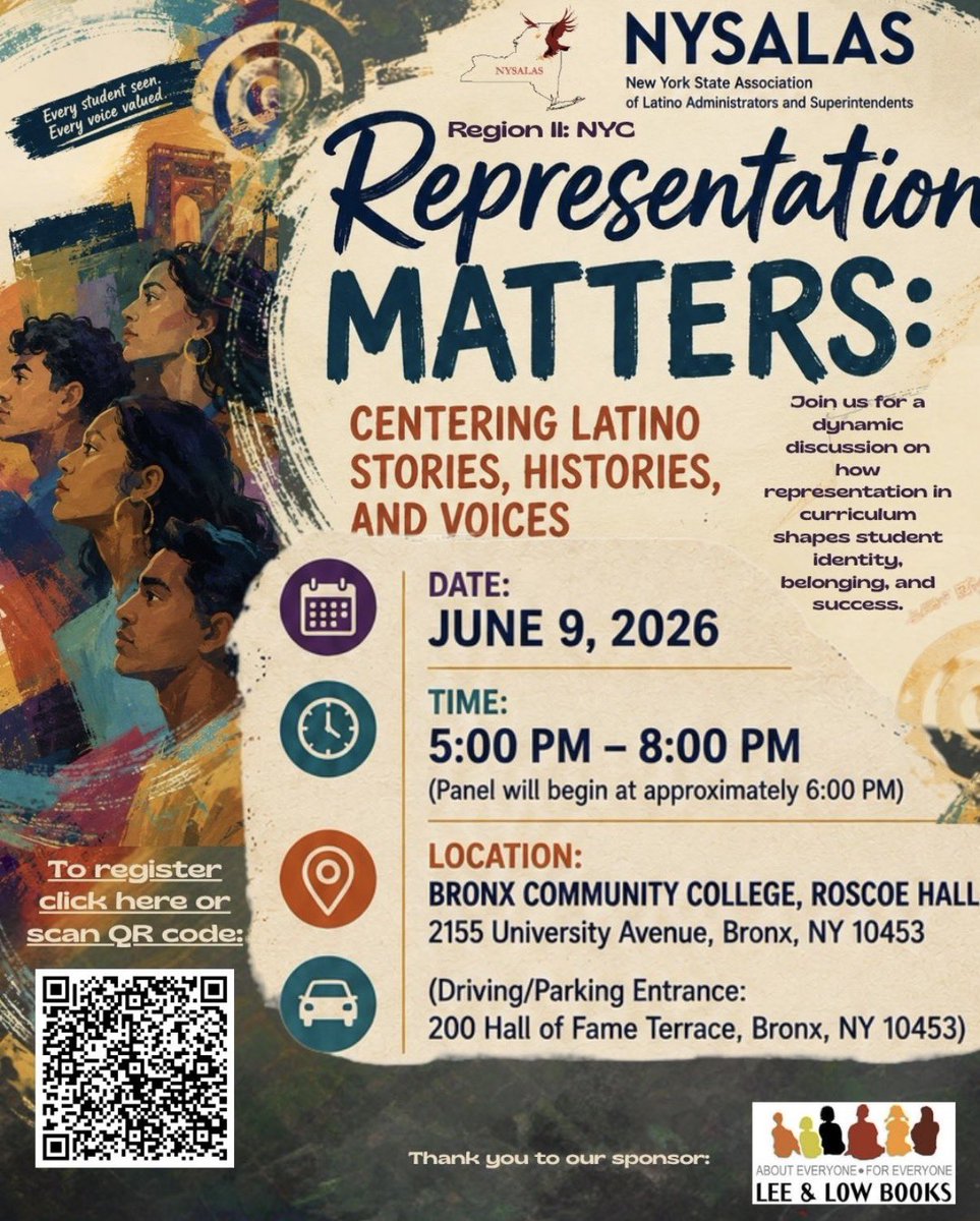 NYSALAS's tweet photo. On June 9, 2026, join NYC Region II of NYSALAS for an important conversation on representation, belonging, and the power of culturally responsive education.
📚 Representation Matters! 

Register today:
https://t.co/uD82LwcVOu https://t.co/eqgXx75YiM