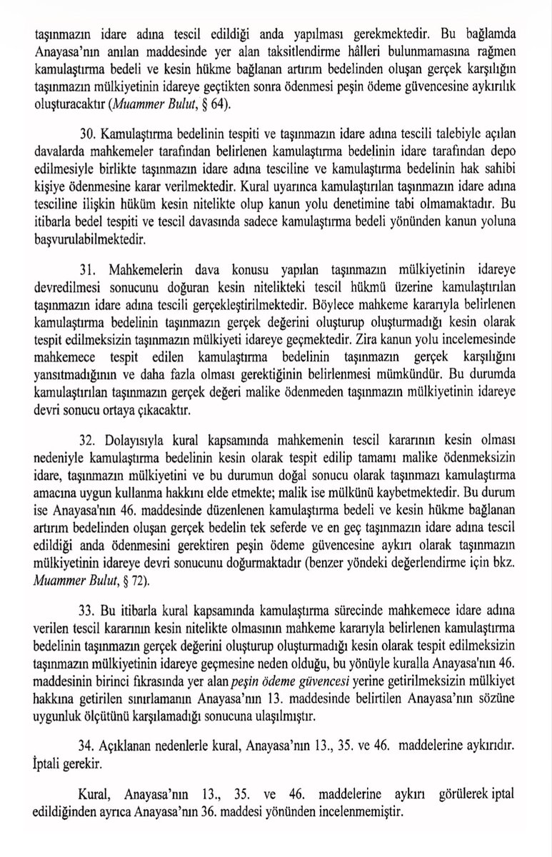 AvRamazanSabaz's tweet photo. 2942 Sayılı Kamulaştırma Kanunu 10. Maddesi 8.fıkrasının sekizinci cümlesinde yer alan “…Tescil Hükmü Kesin olup” ibaresi AYM tarafından iptal edilmiştir. https://t.co/TFeqBrMLJ5