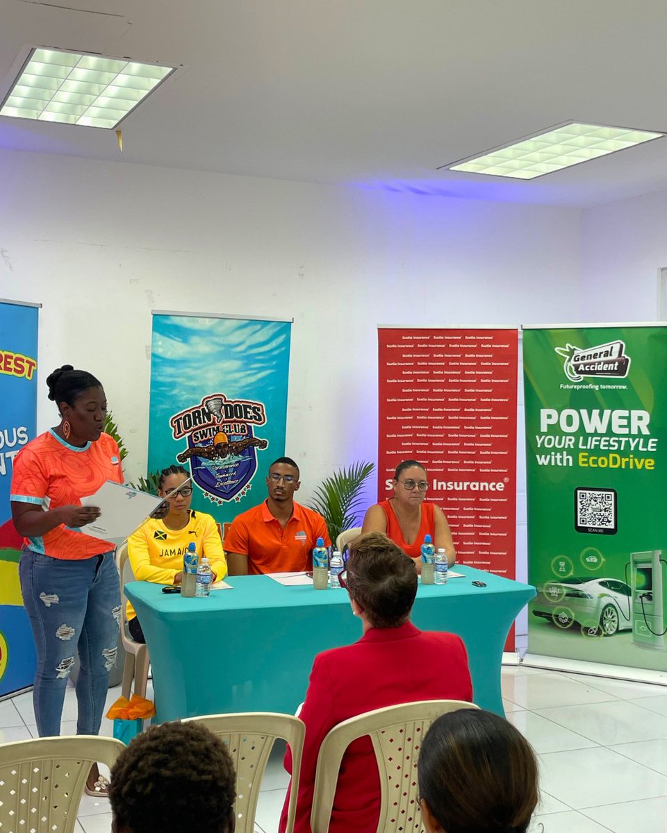genacc's tweet photo. Proud to partner with Tornadoes Swim Club! 🏊‍♂️ Today we attended the press launch for the High-Performance Swim Meet happening this weekend (May 22-24) at the National Aquatic Centre. Get ready for a weekend of pure excellence! 🏆🌊 #GenAcJA #justkeepswimming #insurance #jamaica https://t.co/BWamwJpz03
