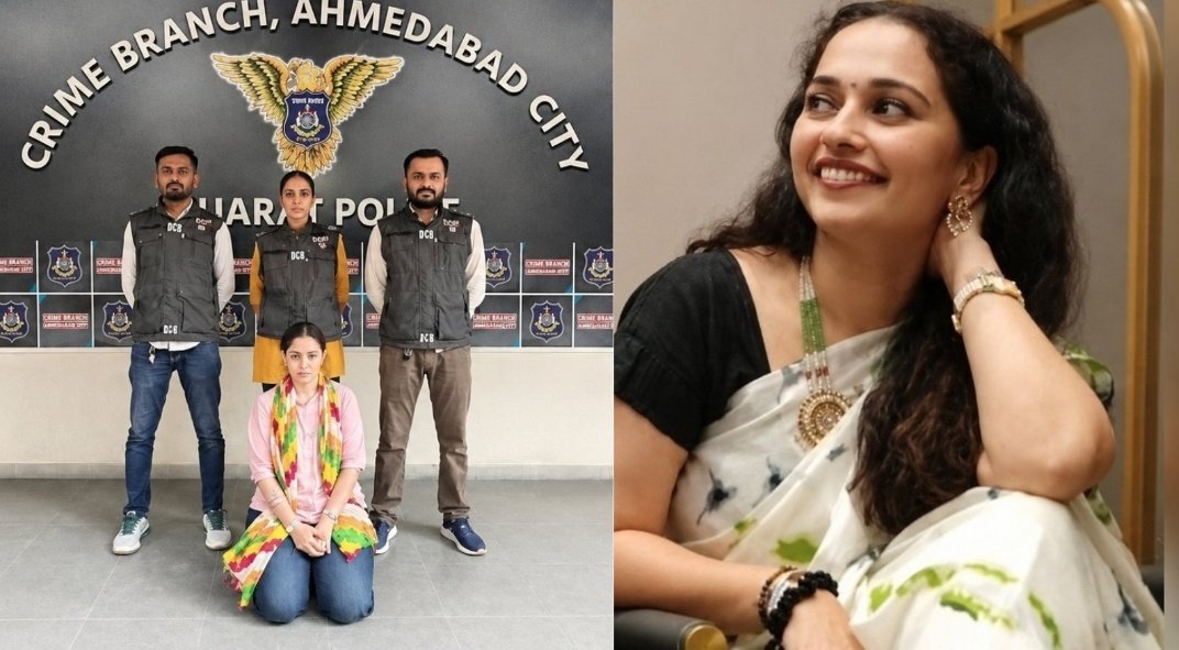 cskkanu's tweet photo. Karma is bitch 🤣 

Never believe Innocent face of any women. 

She is Harshita Shetty who stole jewelleries worth 1.66 crores from the shop where she was working and ran away with her boyfriend. 

Boyfriend also ditched her and took away most of these stolen jewelleries. 

She is a divorcee and now in police custody.