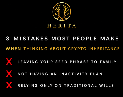 heritadapp's tweet photo. The truth is: crypto doesn’t work like regular money.

If something happens to you, your cryptocurrencies can be lost forever.

Herita solves this securely, automatically, and without bureaucracy. Want to protect your assets and your family the right way? Start using Herita. https://t.co/PhNkg9gUnp