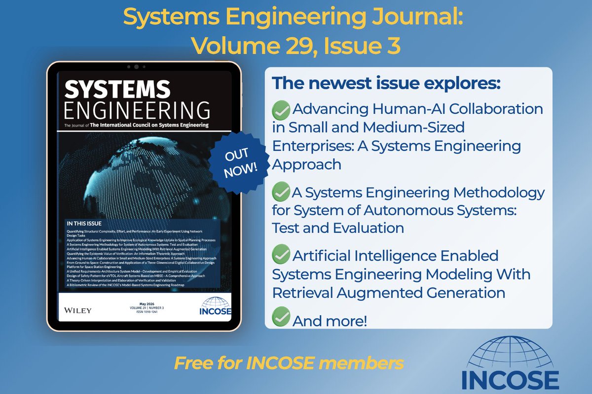 incose_org's tweet photo. The newest SE Journal is here! Dive into the latest research &amp; insights in #systemsengineering. Explore cutting-edge topics, innovative solutions, and expert perspectives. Get your copy now! https://t.co/GFUSC4Bhkm https://t.co/jQsNg9NO4p
