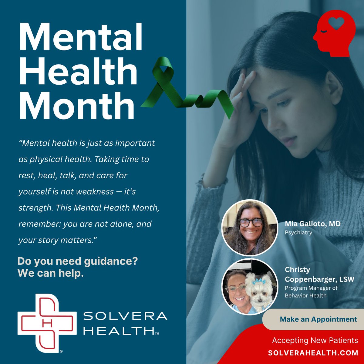 SolveraHealth's tweet photo. In 2026, an estimated 61.5 million U.S. adults — more than 1 in 5 Americans — experienced a mental health condition.
Take time to care for your mind, speak kindly to yourself, and remember that asking for help is a sign of strength. Our Care Team is here to help. https://t.co/Ekjj3YLPjq