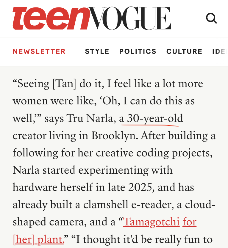 trunarla's tweet photo. im the oldy mcOldy pants in teen vogue lol 🥲

apart from age dropping me, this is such a cool feature! Thank youuu @TeenVogue https://t.co/eUANNcTTSo