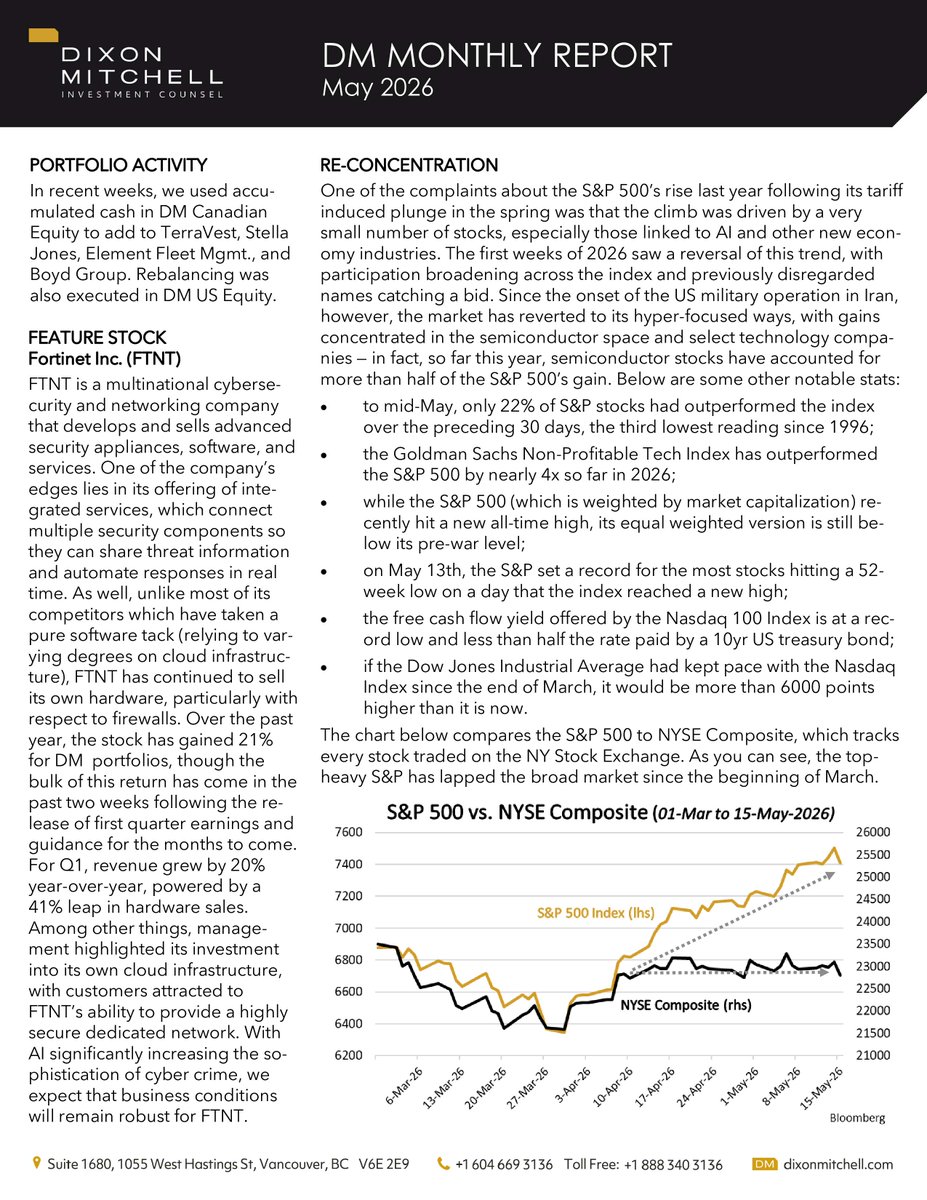 dixonmitchellic's tweet photo. One of the complaints about the S&amp;P 500’s rise last year following its tariff induced plunge in the spring was that the climb was driven by a very small number of stocks, especially those linked to AI and other new economy industries. https://t.co/u5FUoEKPzX