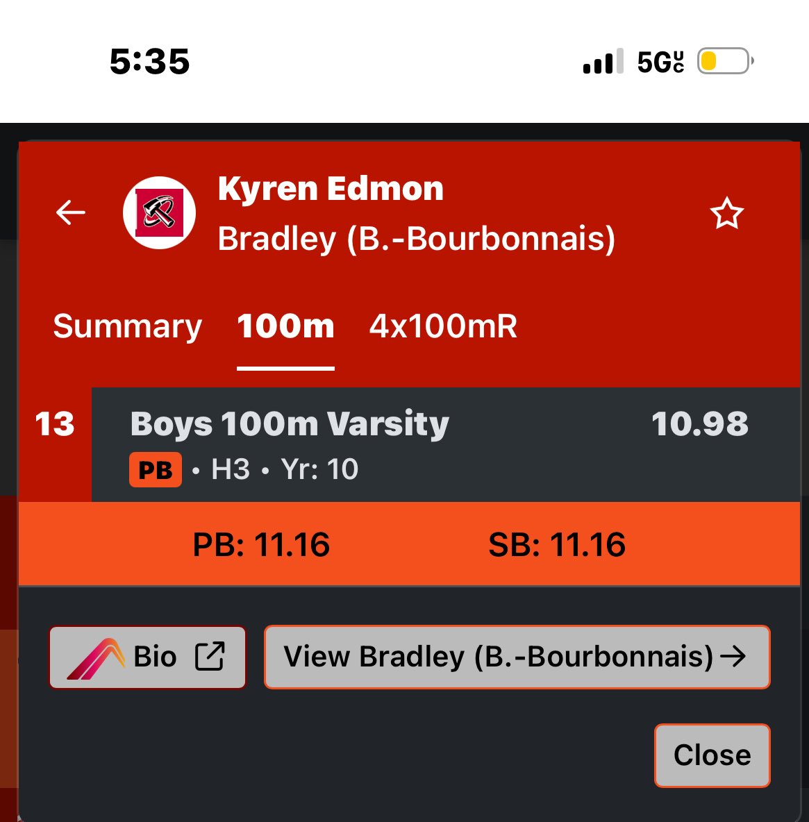 Goatman815's tweet photo. Missed qualifying by 0.05 hundredths of a second but I ran a great race 10.98 @EDGYTIM @mikeclarkpreps @PrepRedzoneIL @scottybscout @CoachJ_Everett @justicebathas @coachseider @CoachBortolotti @CoachTwe @RickyCiccone @andy_lucas98 @CoachSamOjuri22 @Coach_JMill @NateMcNeal32 @CoachBGasser @KramerCook @CoachSpalding_ @CoachSchoonie @KevinSmithRB @RecruitingBBCHS @MSchweizerTDJS
